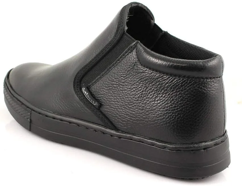Laforst Mens Work Slip Resistant Tumble Leather Slip On Server Flats Black