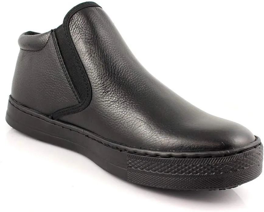 Laforst Mens Work Slip Resistant Tumble Leather Slip On Server Flats Black