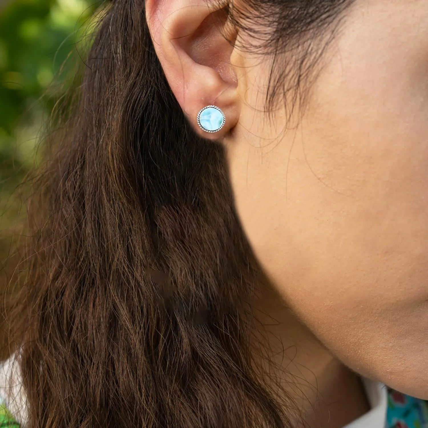 Larimar Stone Stud Post Earrings, 925 Sterling Silver Gemstone Earring 6 MM Round Girls Women Gift mothers day gifts