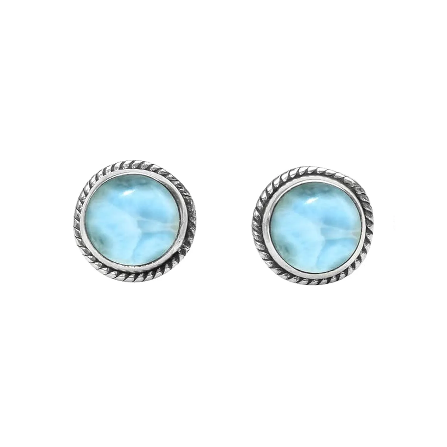 Larimar Stone Stud Post Earrings, 925 Sterling Silver Gemstone Earring 6 MM Round Girls Women Gift mothers day gifts