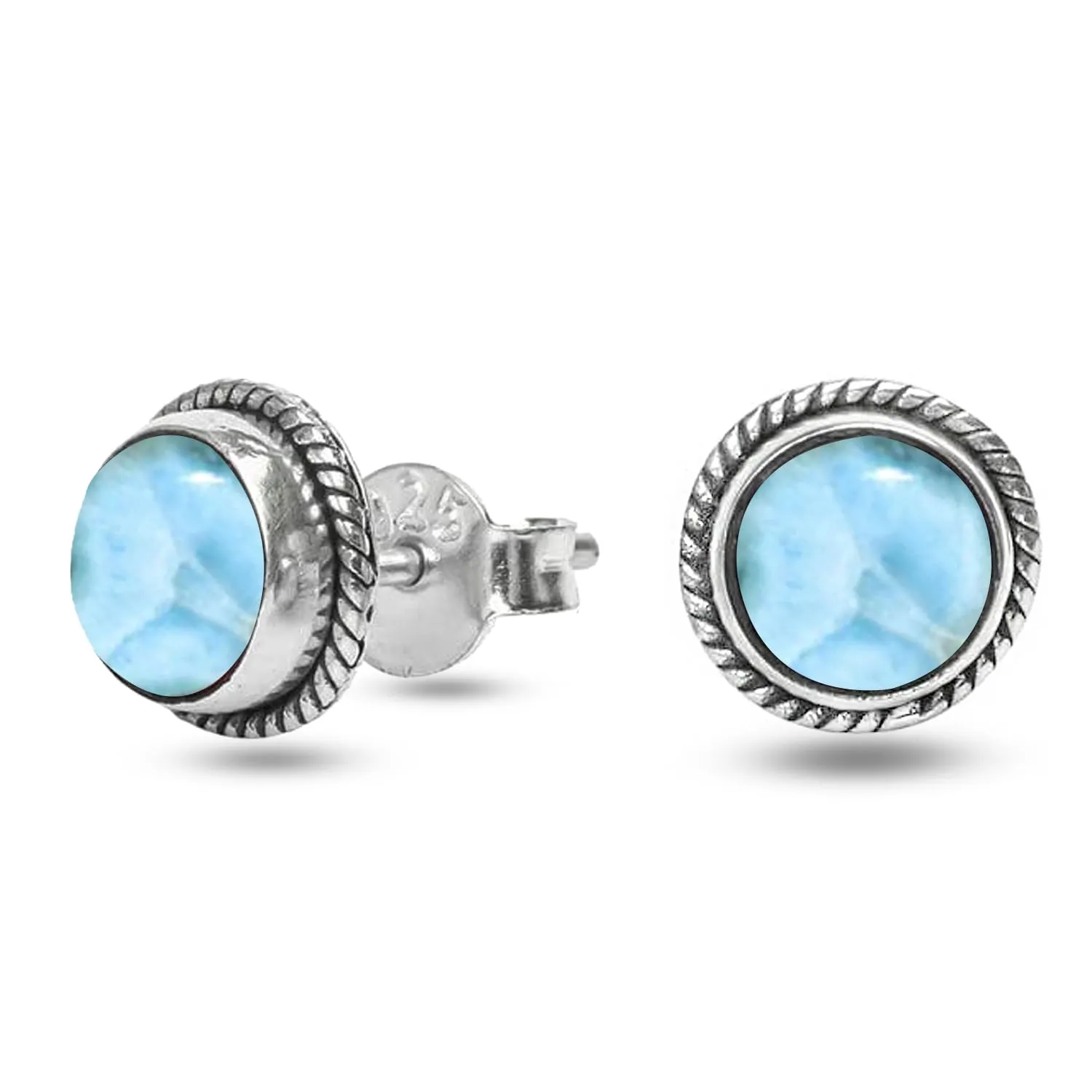 Larimar Stone Stud Post Earrings, 925 Sterling Silver Gemstone Earring 6 MM Round Girls Women Gift mothers day gifts