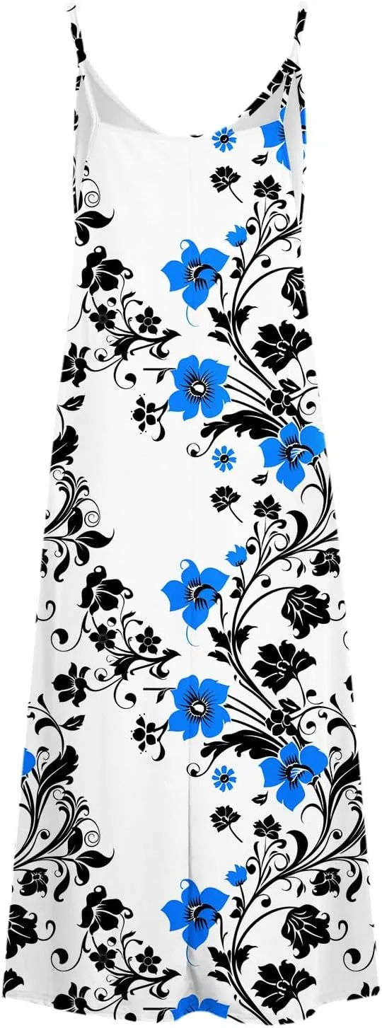 Lastesso Womens Summer Dresses Casual Spaghetti Strap Maxi Sundresses Relaxed Size Flower Dresses Beach Flowy Boho Dress