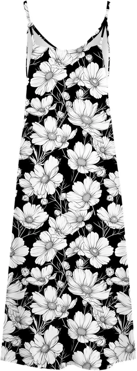 Lastesso Womens Summer Dresses Casual Spaghetti Strap Maxi Sundresses Relaxed Size Flower Dresses Beach Flowy Boho Dress