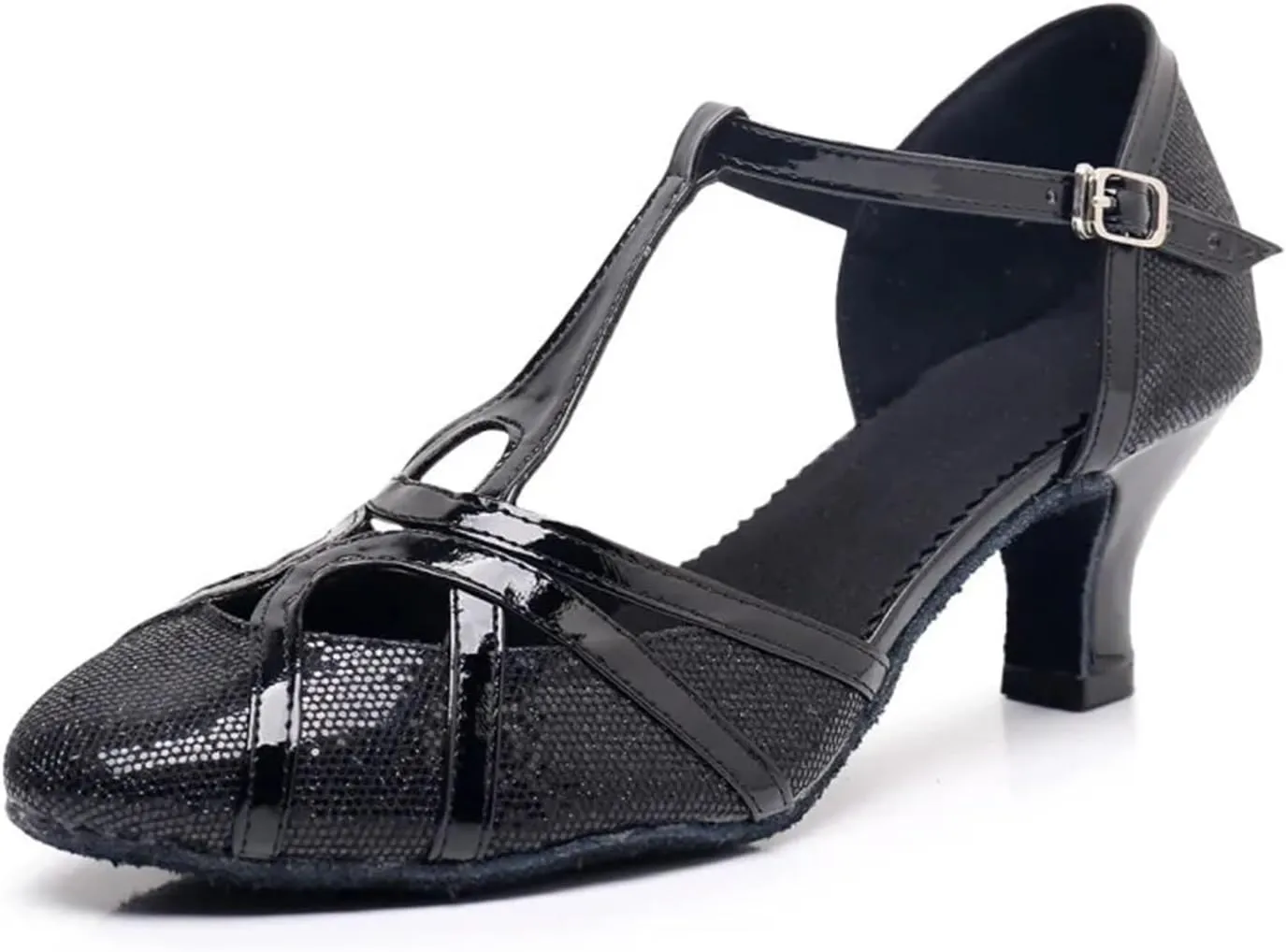 Latin Dance Shoes Tango Ballroom Woman High Heel for Wedding Shoes Gold Silver Shoes Women(Black 5.5cm,37)