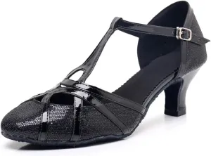 Latin Dance Shoes Tango Ballroom Woman High Heel for Wedding Shoes Gold Silver Shoes Women(Black 5.5cm,37)