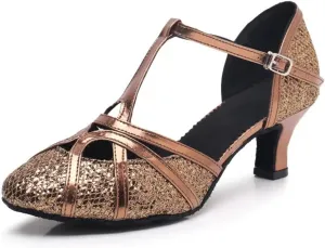 Latin Dance Shoes Tango Ballroom Woman High Heel For Wedding Shoes Gold Silver Shoes Women(Bronze 5.5cm,41)