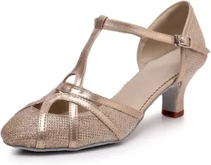 Latin Dance Shoes Tango Ballroom Woman High Heel For Wedding Shoes Gold Silver Shoes Women(Champagne 5.5cm,40)