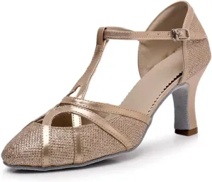 Latin Dance Shoes Tango Ballroom Woman High Heel For Wedding Shoes Gold Silver Shoes Women(Champagne 7.5cm,41)