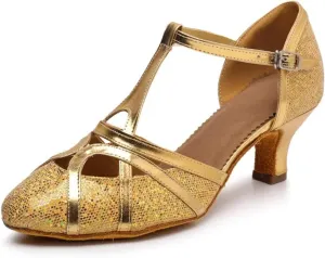 Latin Dance Shoes Tango Ballroom Woman High Heel For Wedding Shoes Gold Silver Shoes Women(Gold 5.5 cm,40)