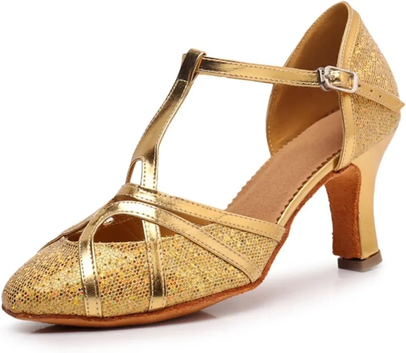 Latin Dance Shoes Tango Ballroom Woman High Heel For Wedding Shoes Gold Silver Shoes Women(Gold 7.5 cm,36)