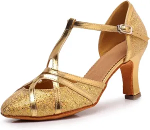 Latin Dance Shoes Tango Ballroom Woman High Heel For Wedding Shoes Gold Silver Shoes Women(Gold 7.5 cm,36)