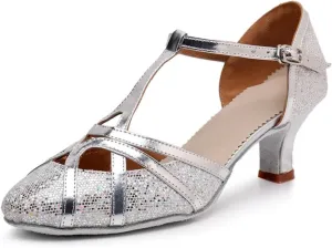 Latin Dance Shoes Tango Ballroom Woman High Heel For Wedding Shoes Gold Silver Shoes Women(Silver 5.5cm,35)
