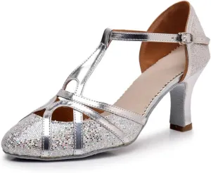 Latin Dance Shoes Tango Ballroom Woman High Heel For Wedding Shoes Gold Silver Shoes Women(Silver 7.5cm,37)