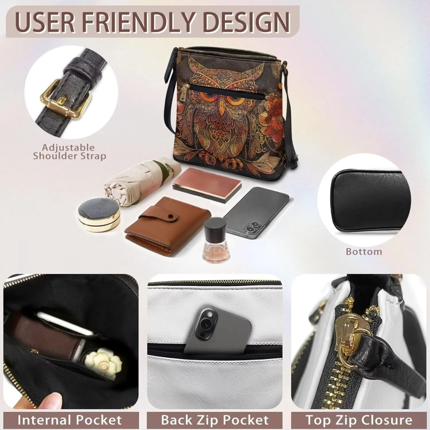 Leather Crossbody Hobo Purses for Women, Ladies Shoulder Bags Handbags Sling Messenger Bag
