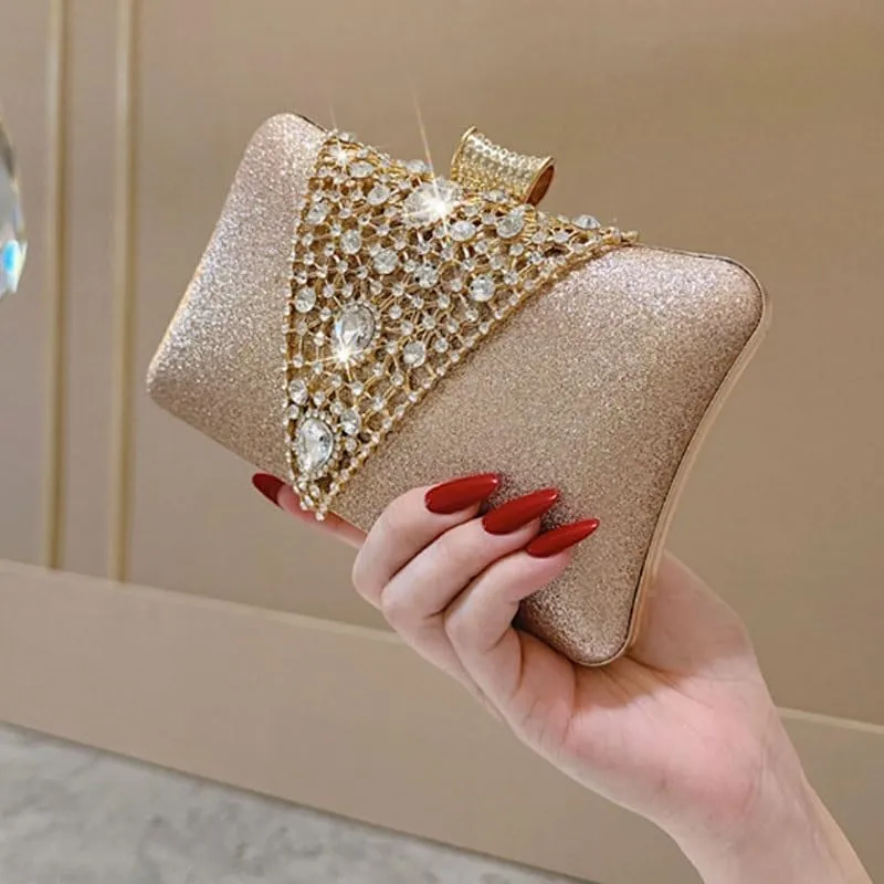 Leather Inlaid Rhinestones Evening Bag French Simple Clutch Purses