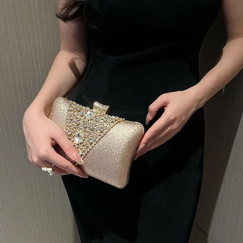 Leather Inlaid Rhinestones Evening Bag French Simple Clutch Purses