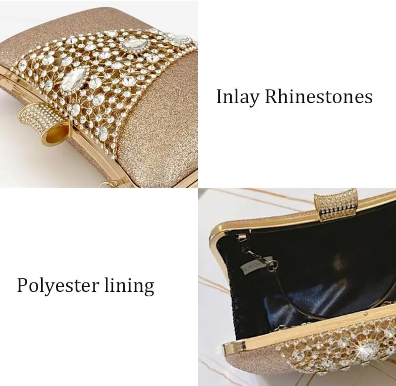 Leather Inlaid Rhinestones Evening Bag French Simple Clutch Purses