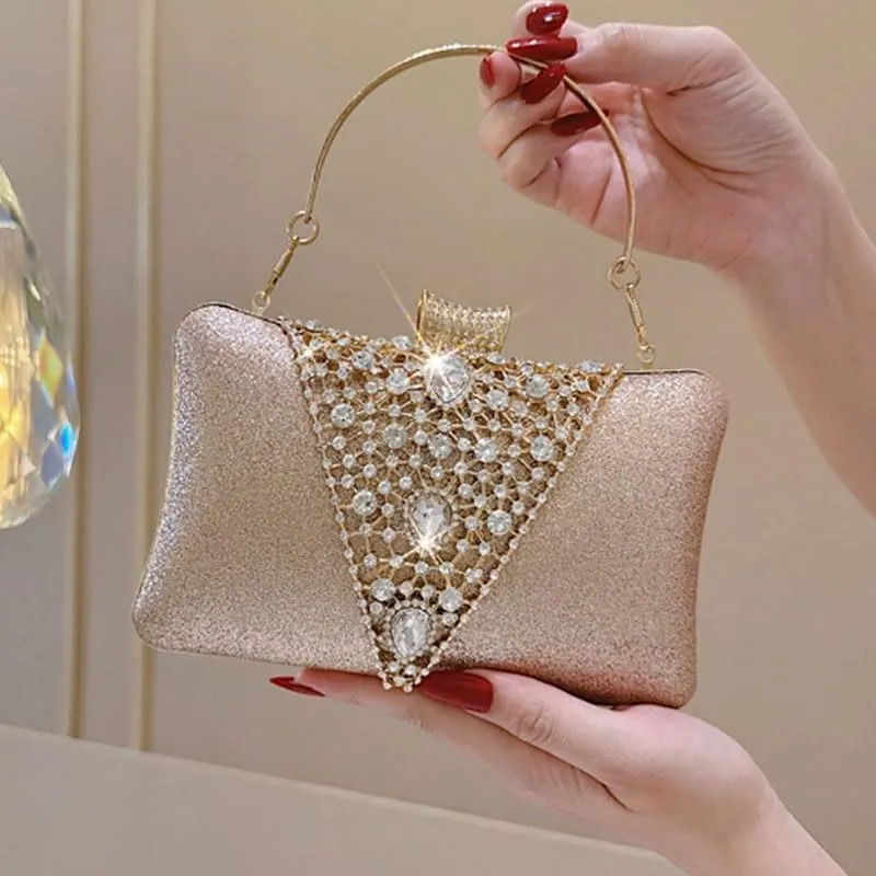 Leather Inlaid Rhinestones Evening Bag French Simple Clutch Purses
