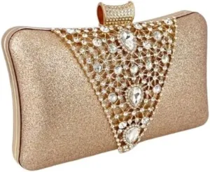 Leather Inlaid Rhinestones Evening Bag French Simple Clutch Purses