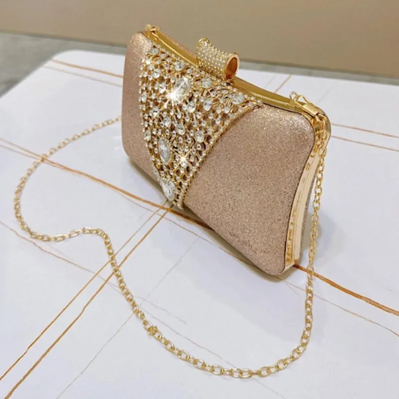 Leather Inlaid Rhinestones Evening Bag French Simple Clutch Purses