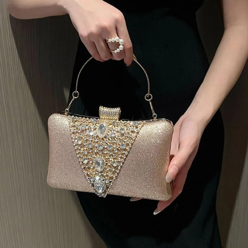 Leather Inlaid Rhinestones Evening Bag French Simple Clutch Purses