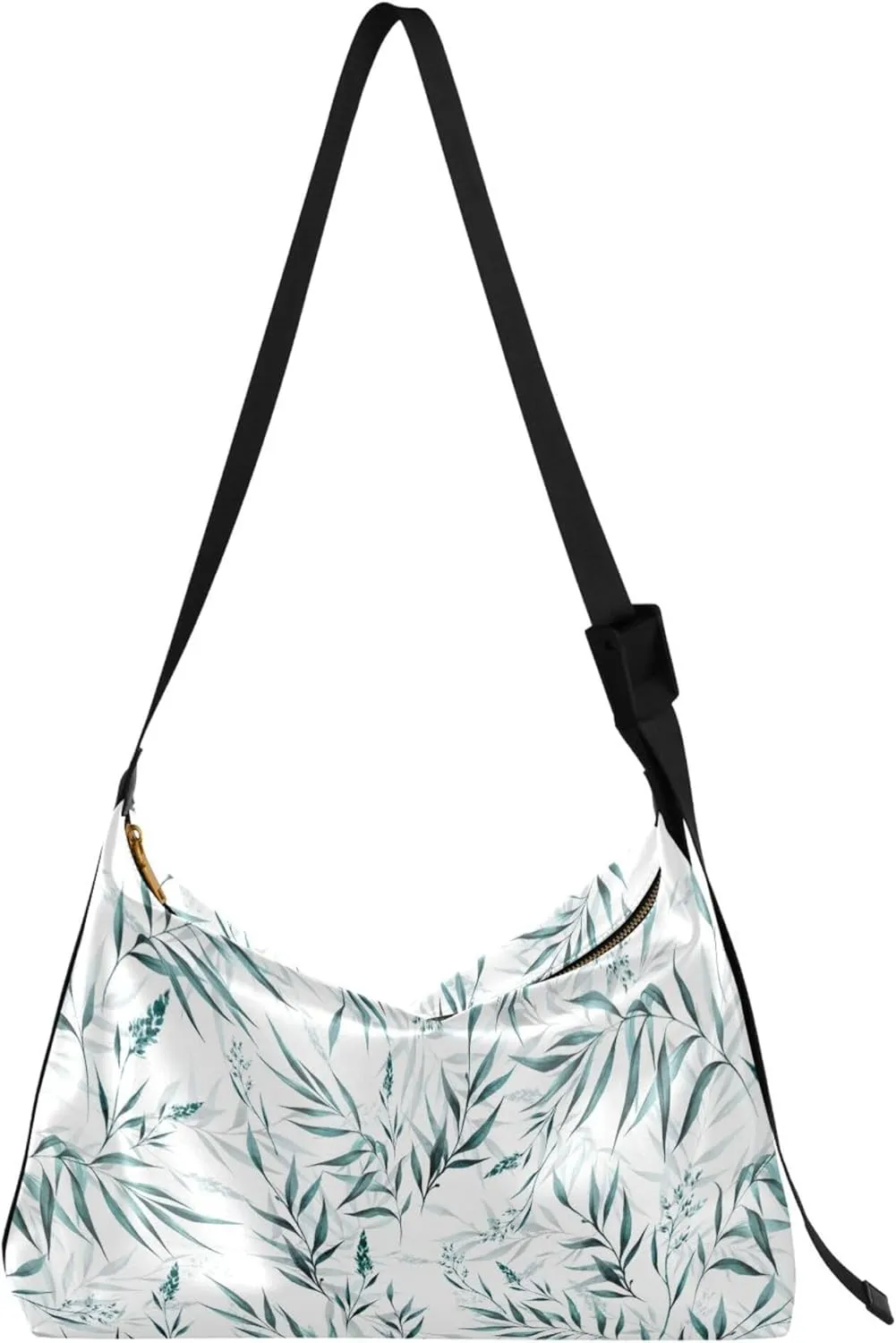 Leaves Green Pattern Soft Leather Hobo Bags Women Large Crossbody Purses Designer Leaf Print Shoulder Purse Handbag