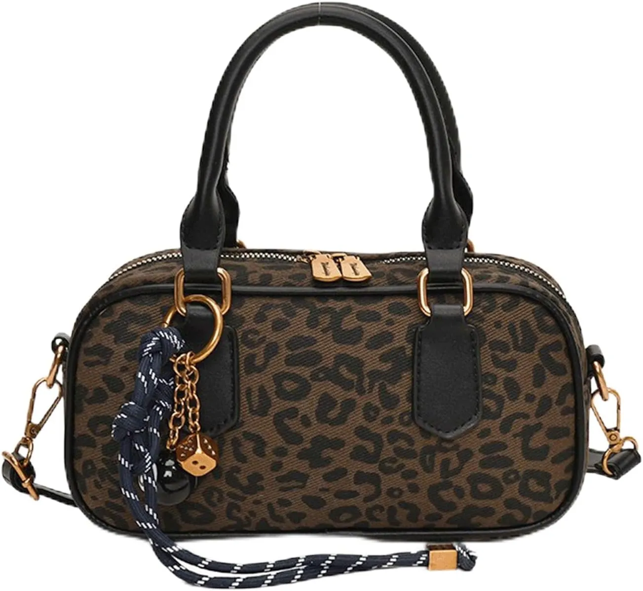 Leopard Purse with Sporty Knot Accessories Cheetah Print Mini Bowling Bag Crossbody Bags Casual Vintage Street