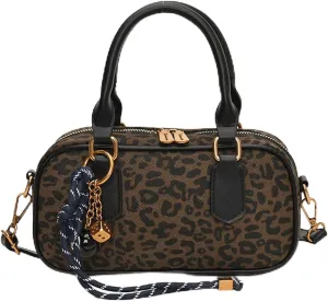 Leopard Purse with Sporty Knot Accessories Cheetah Print Mini Bowling Bag Crossbody Bags Casual Vintage Street