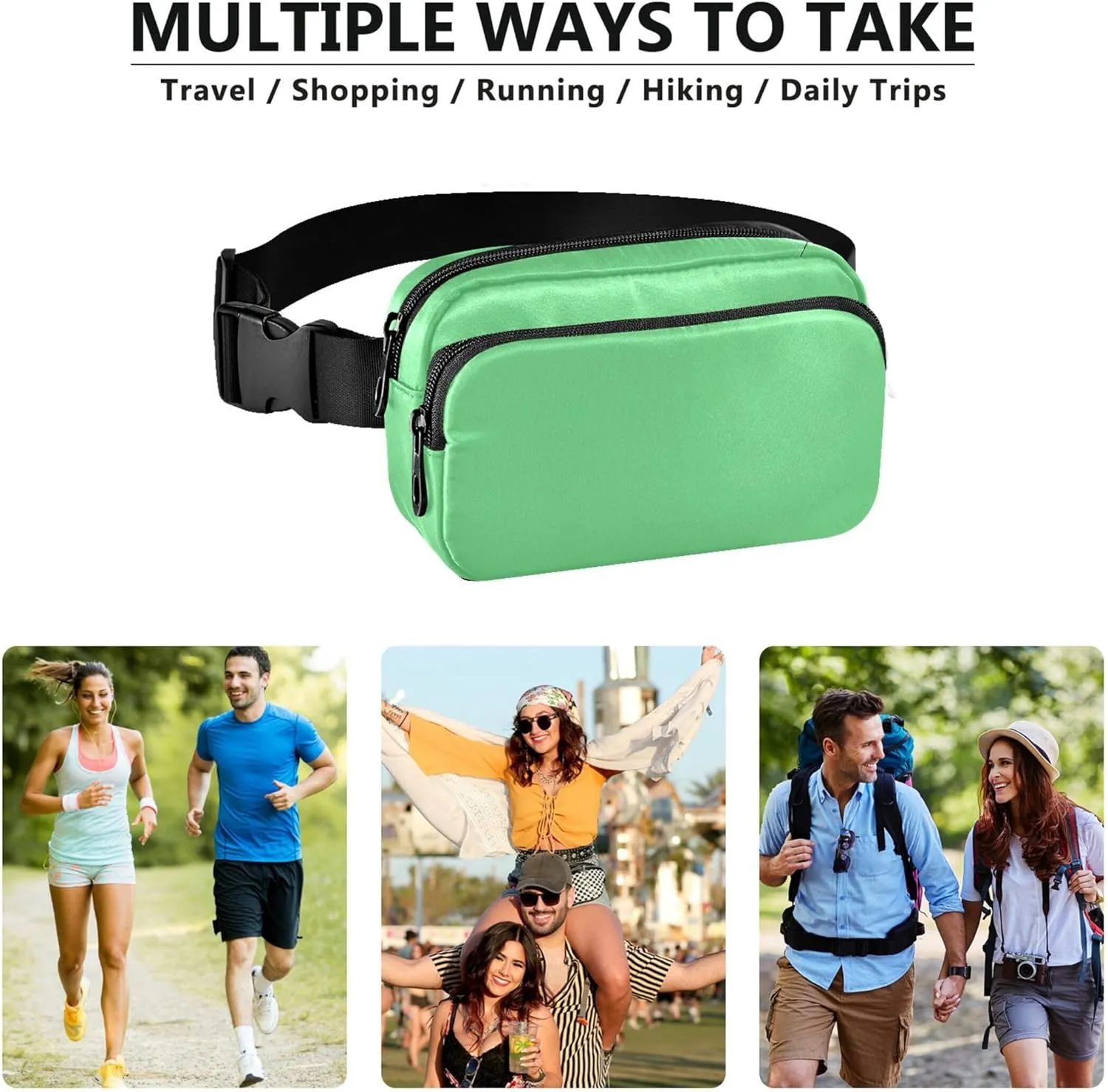 Light Malachite Green Women Fanny Packs Waterproof Hip Pack Belt Bag Cute Crossbody Waist Purse
