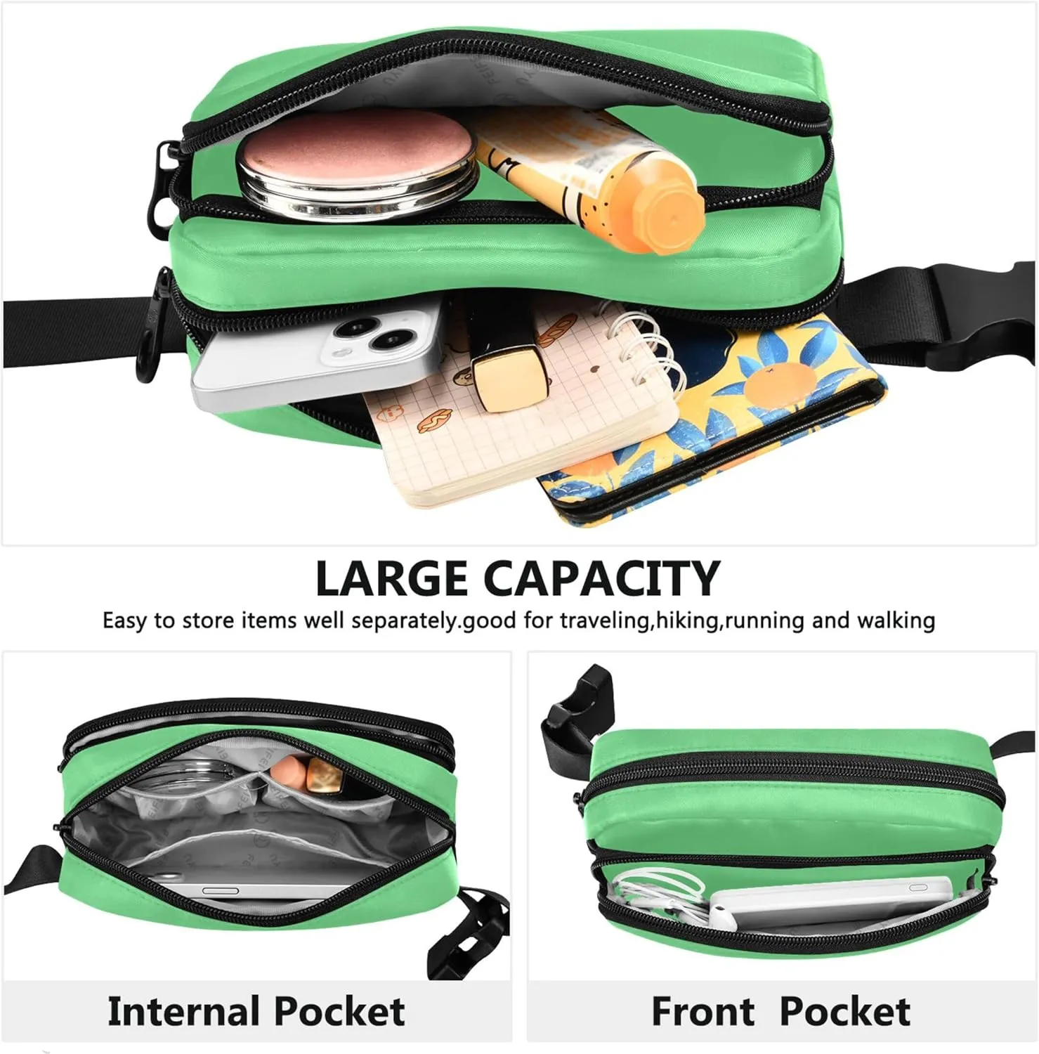 Light Malachite Green Women Fanny Packs Waterproof Hip Pack Belt Bag Cute Crossbody Waist Purse