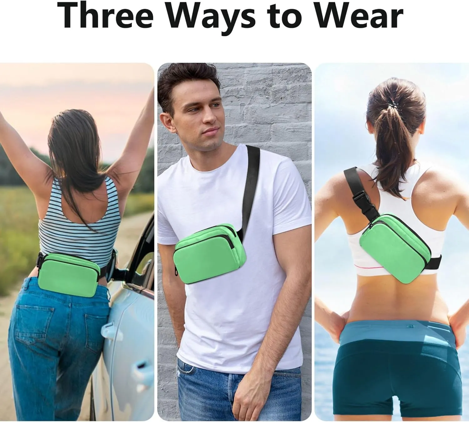 Light Malachite Green Women Fanny Packs Waterproof Hip Pack Belt Bag Cute Crossbody Waist Purse