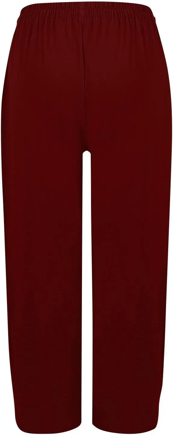 Linen Pants Women Summer Palazzo Pants Elastic High Waist Trouser Travel Wide Leg Pant with Pockets (S-2Xl)