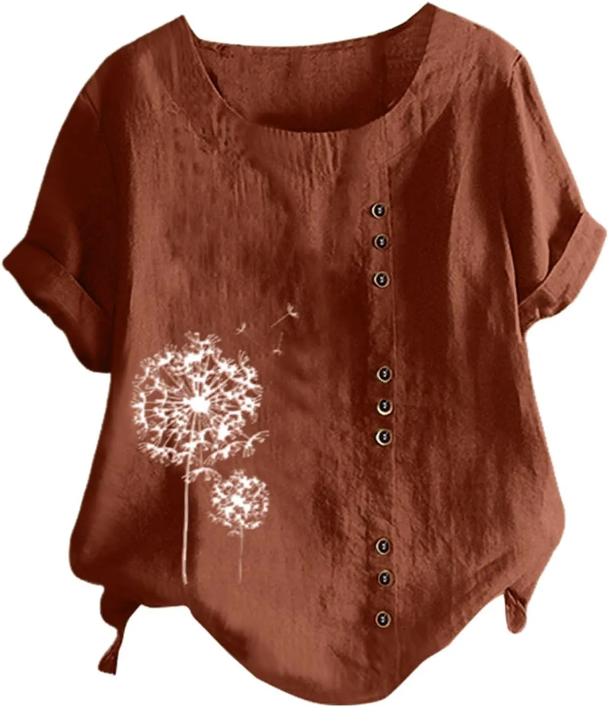 Linen Shirts for Women Summer Shirts Plus Size Tops Short Sleeve Floral Blouses Loose Fit Tunic Tops Soft Tshirts