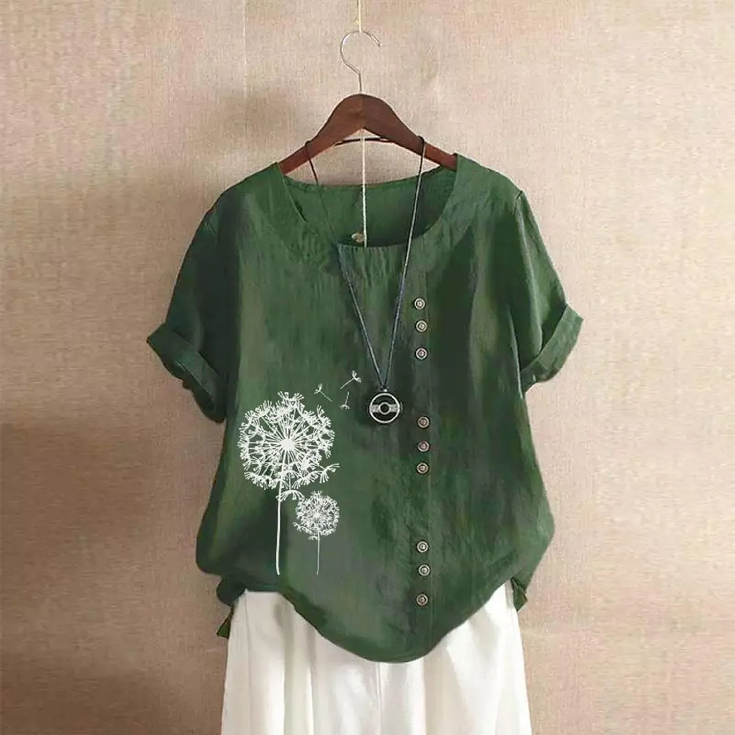 Linen Shirts for Women Summer Shirts Plus Size Tops Short Sleeve Floral Blouses Loose Fit Tunic Tops Soft Tshirts