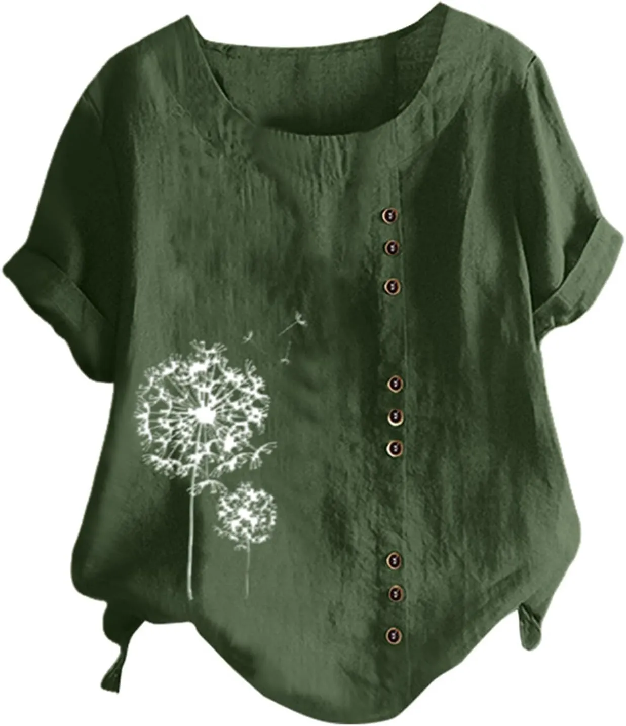 Linen Shirts for Women Summer Shirts Plus Size Tops Short Sleeve Floral Blouses Loose Fit Tunic Tops Soft Tshirts