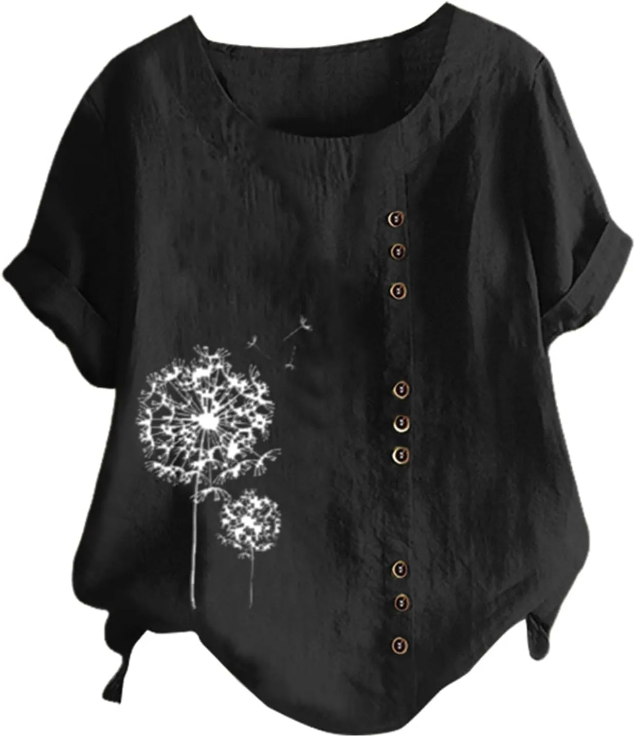 Linen Shirts for Women Summer Shirts Plus Size Tops Short Sleeve Floral Blouses Loose Fit Tunic Tops Soft Tshirts