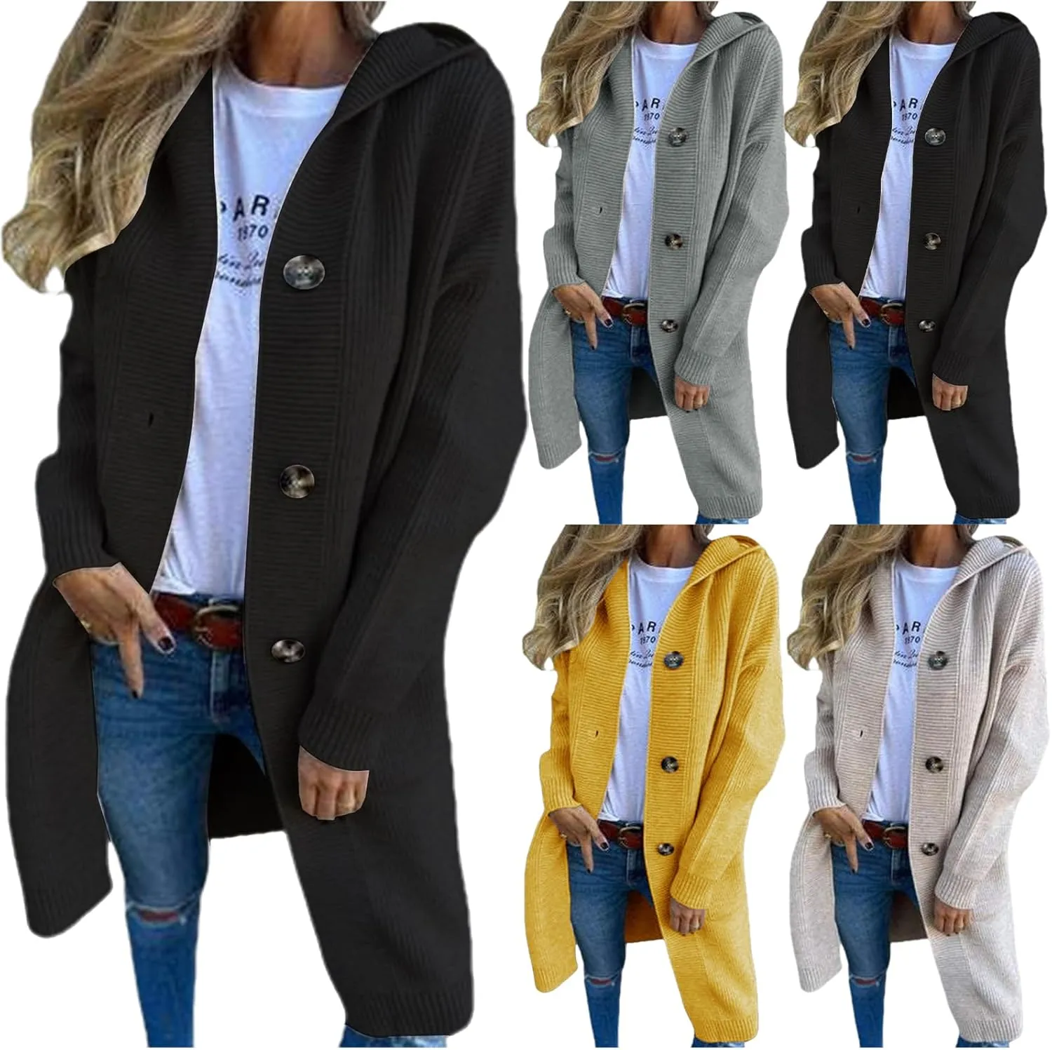 Long Cardigan for Women Button Down Sweater Solid Color Jackets Casual Long Sleeve Trench Coats with Pockets