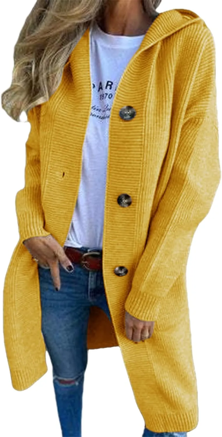 Long Cardigan for Women Button Down Sweater Solid Color Jackets Casual Long Sleeve Trench Coats with Pockets