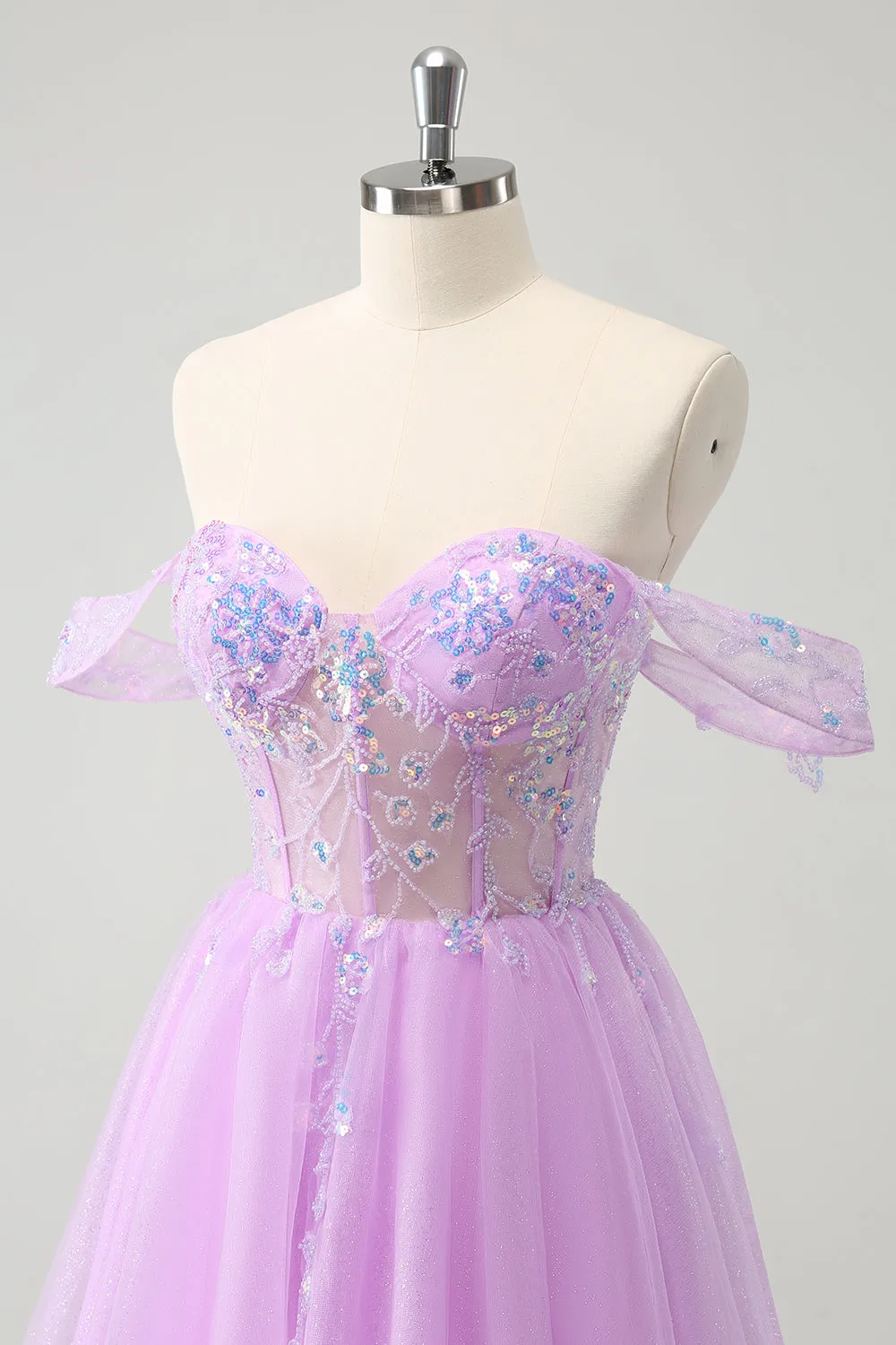 Luolandi A Line Lilac Off The Shoulder Sequined Homecoming Dress Short Party Dress