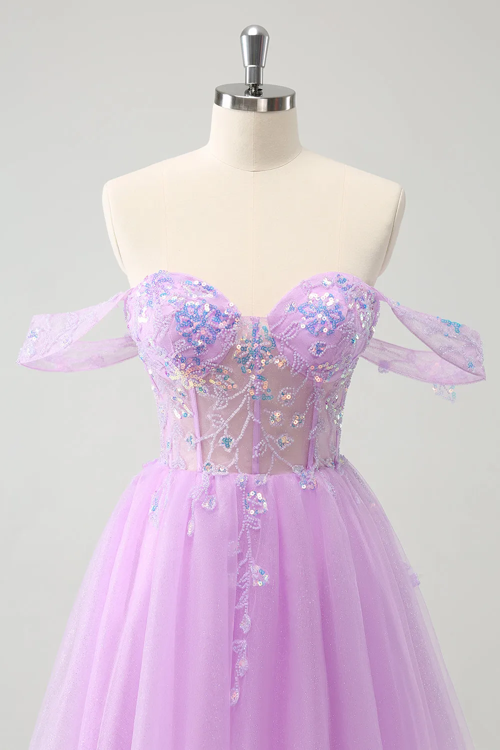 Luolandi A Line Lilac Off The Shoulder Sequined Homecoming Dress Short Party Dress