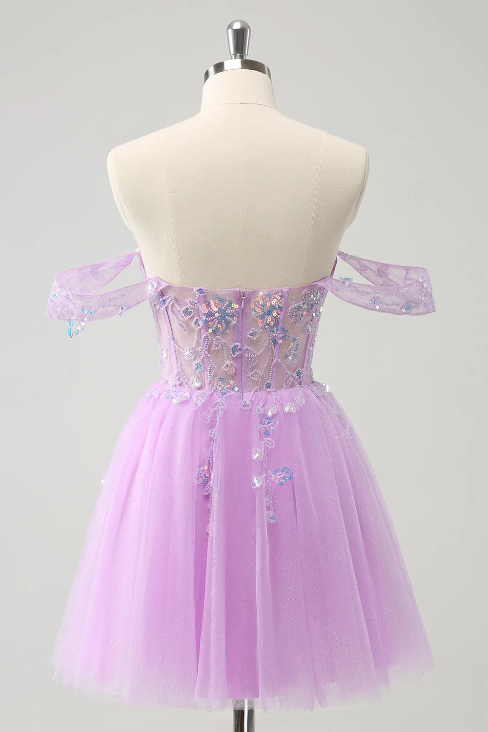 Luolandi A Line Lilac Off The Shoulder Sequined Homecoming Dress Short Party Dress