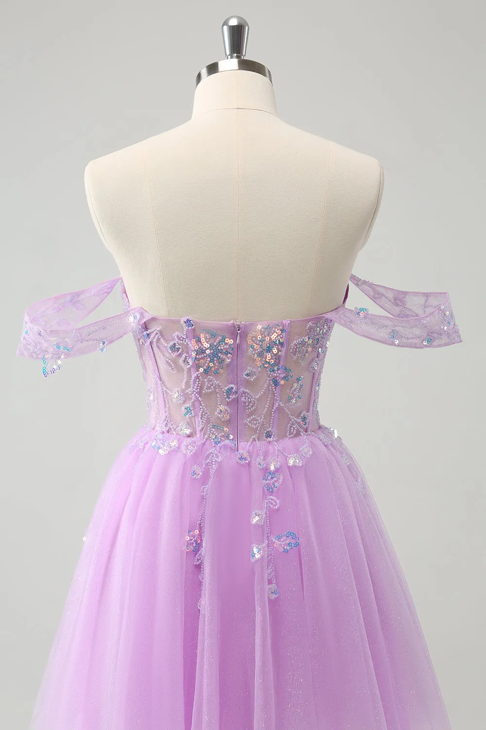 Luolandi A Line Lilac Off The Shoulder Sequined Homecoming Dress Short Party Dress