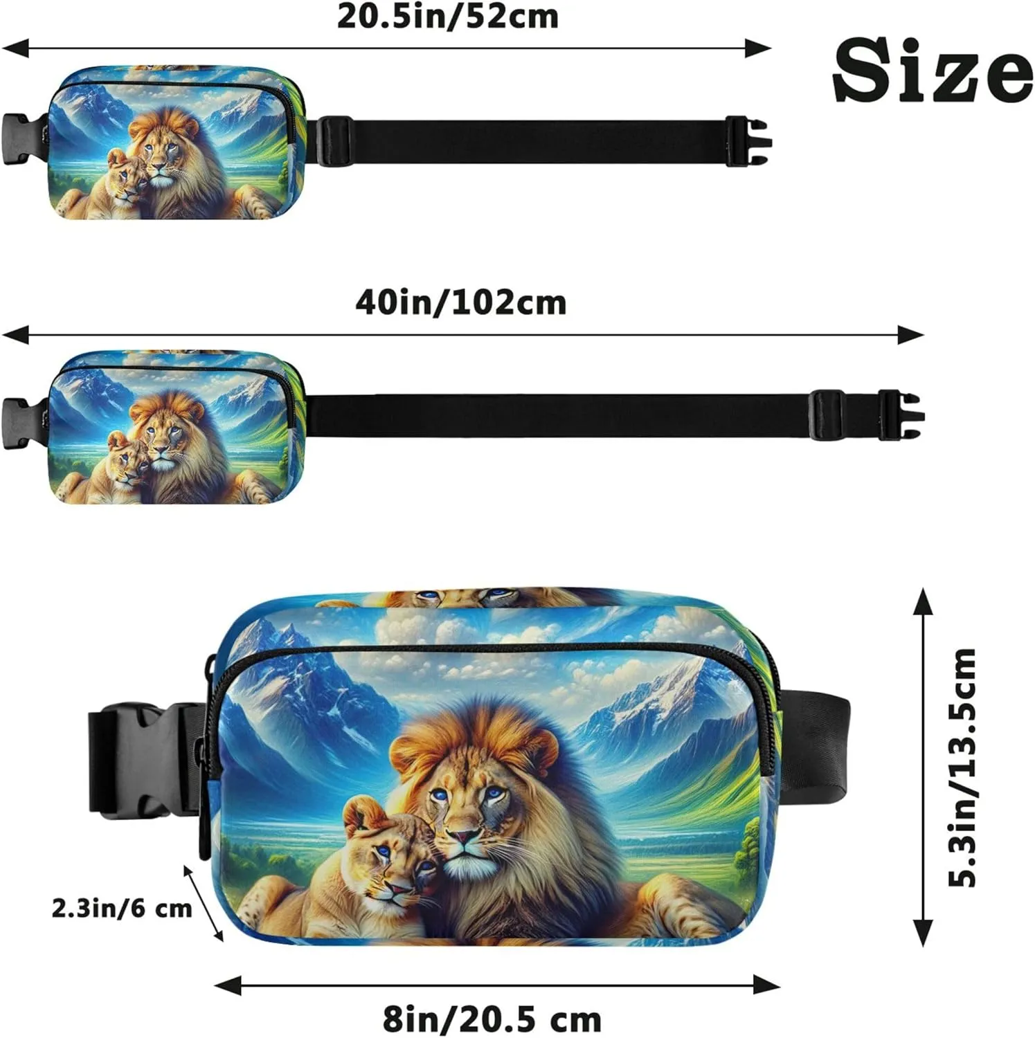 Majestic Lions Scenic Meadow Print Fanny Pack for Women Waterproof Hip Pack Belt Pouch Cute Travel Waist Pouch