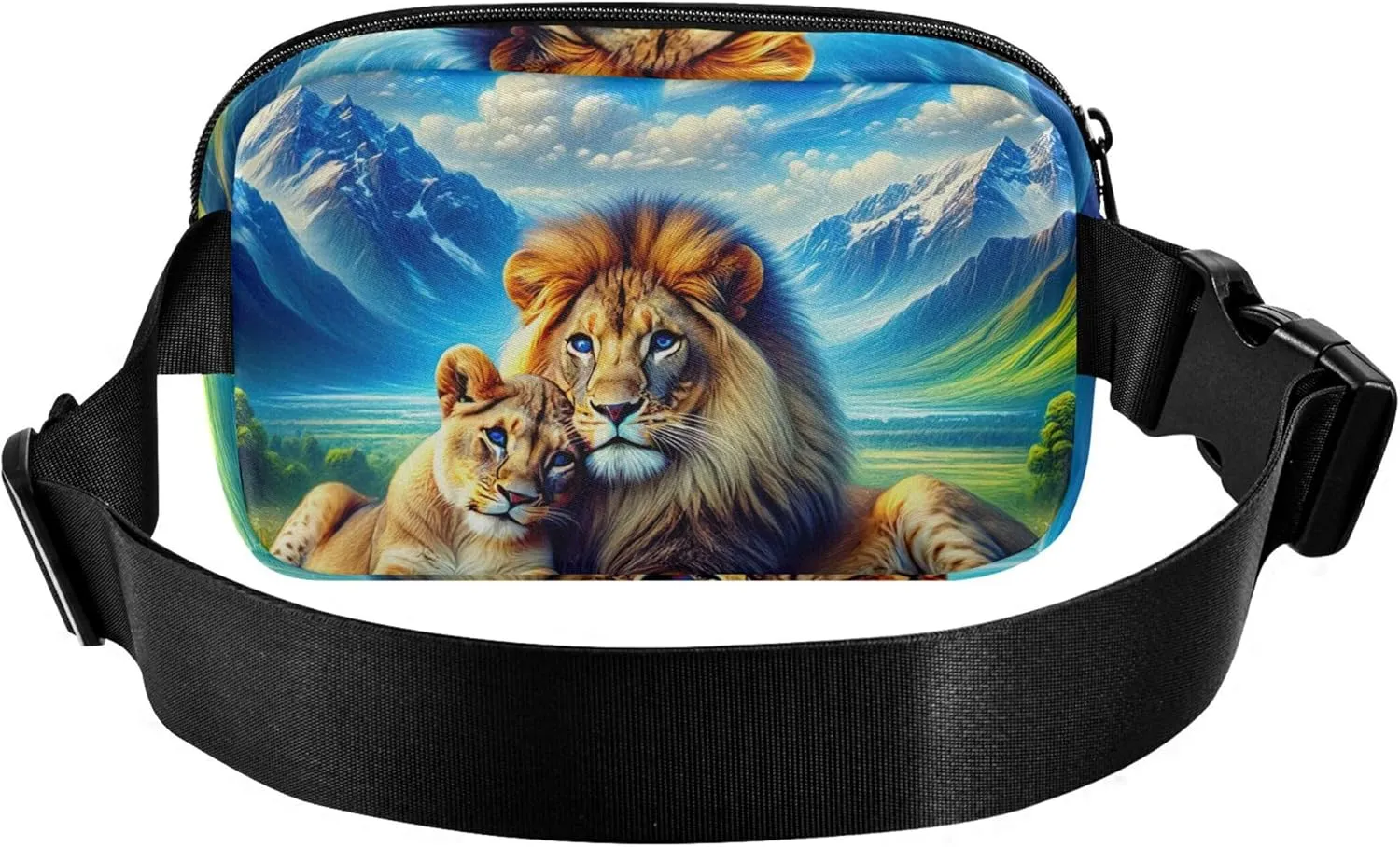 Majestic Lions Scenic Meadow Print Fanny Pack for Women Waterproof Hip Pack Belt Pouch Cute Travel Waist Pouch