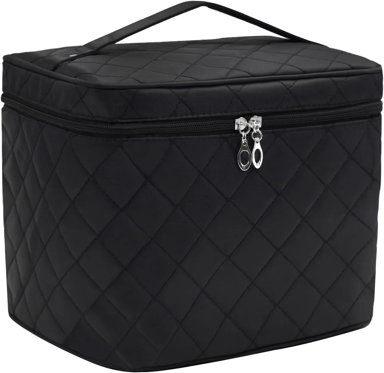 Makeup Bag Cosmetic Travel Bag Large Make Up Bag with Handle Zipper Makeup case Waterproof Cosmetic Pouch for Purse Makeup Brush Bags for Women Girls-Black