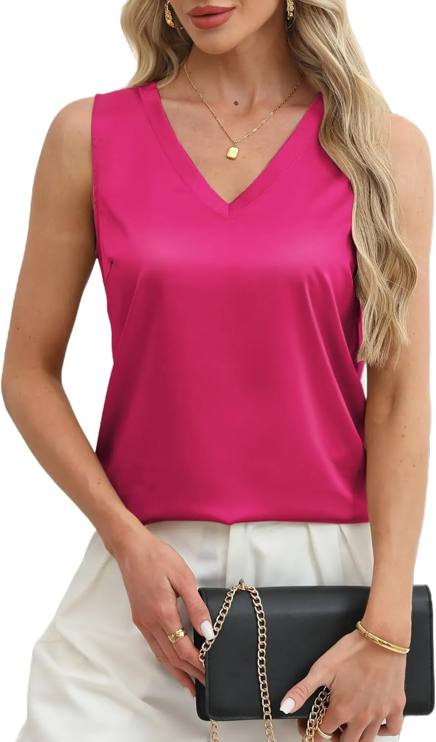 Mawor Satin Tank Tops for Women Casual V Neck Silk Basic Cami Camisoles