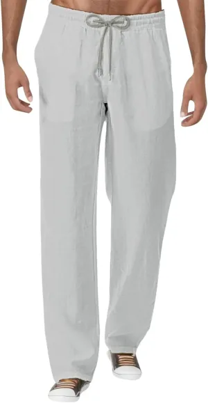 Men's 2023 Trendy Linen Pants Loose Joggers Lightweight Straight Fast Dry Trousers with Pockers Yoga Beach Pants