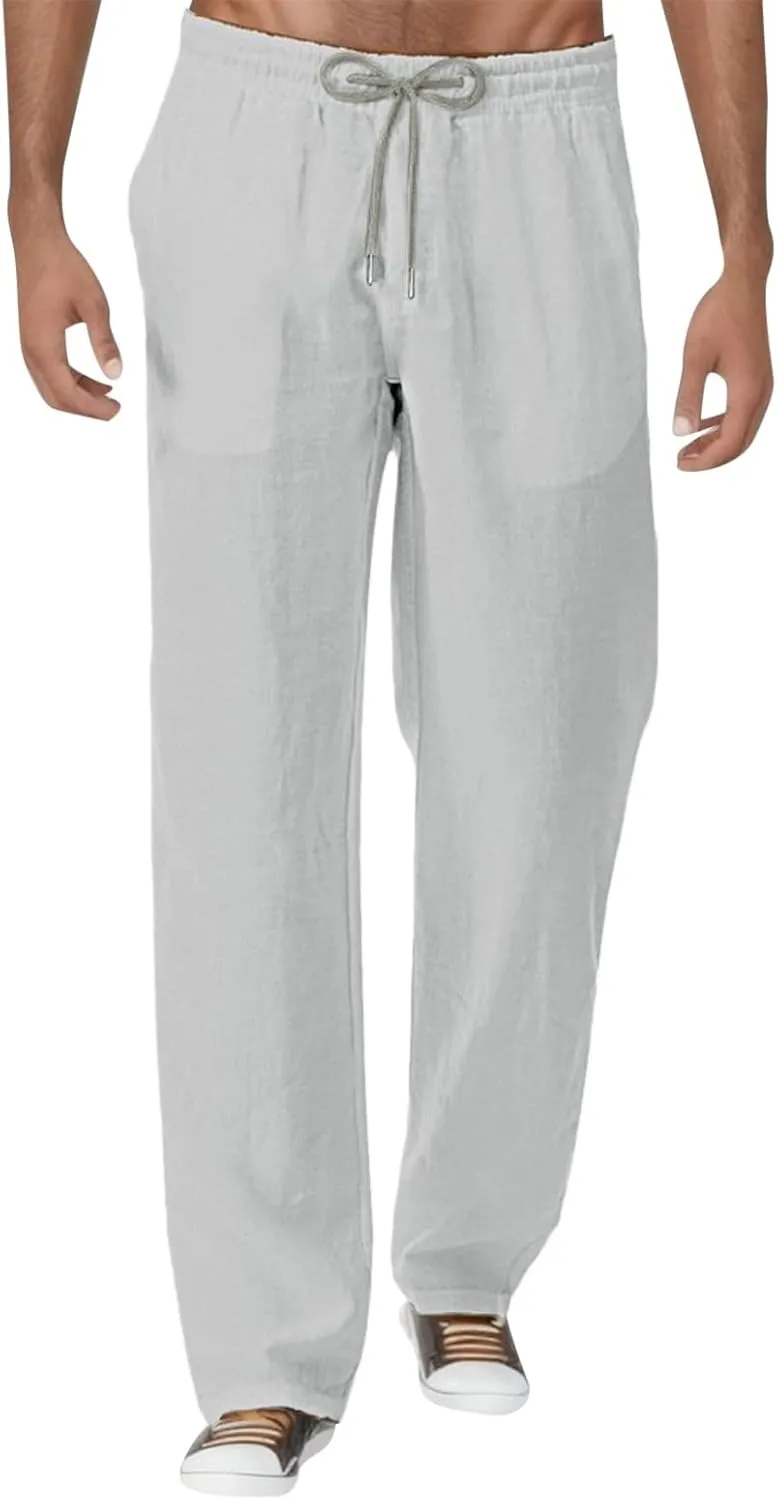 Men's 2023 Trendy Linen Pants Loose Joggers Lightweight Straight Fast Dry Trousers with Pockers Yoga Beach Pants