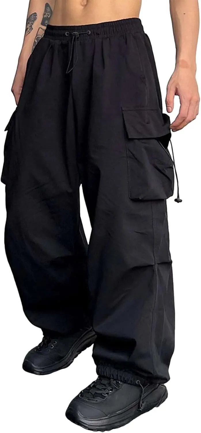 Mens Baggy Cargo Pants, Parachute Pants Causal Loose Fit Joggers, Trendy Harem Pants, Hip Hop Streetwear with Pockets