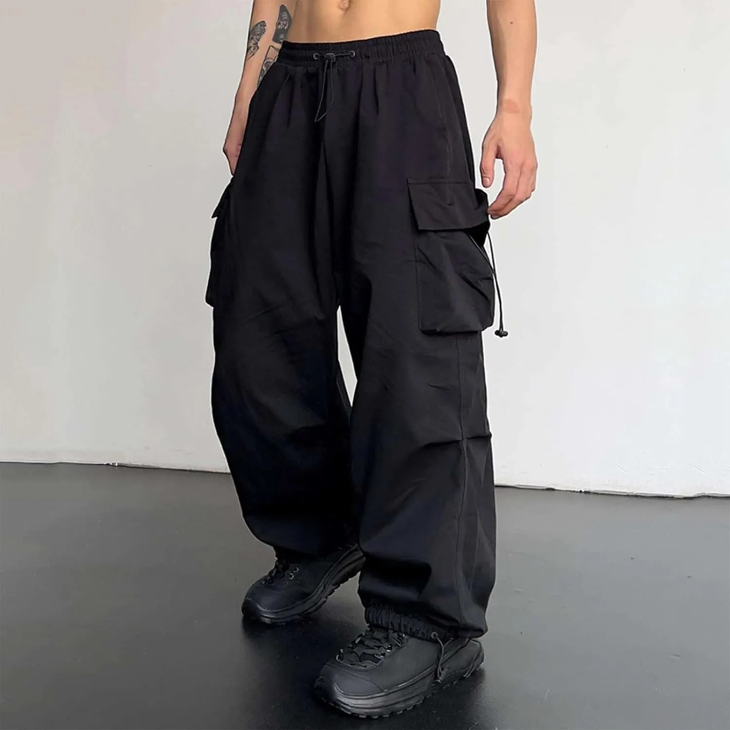 Mens Baggy Cargo Pants, Parachute Pants Causal Loose Fit Joggers, Trendy Harem Pants, Hip Hop Streetwear with Pockets